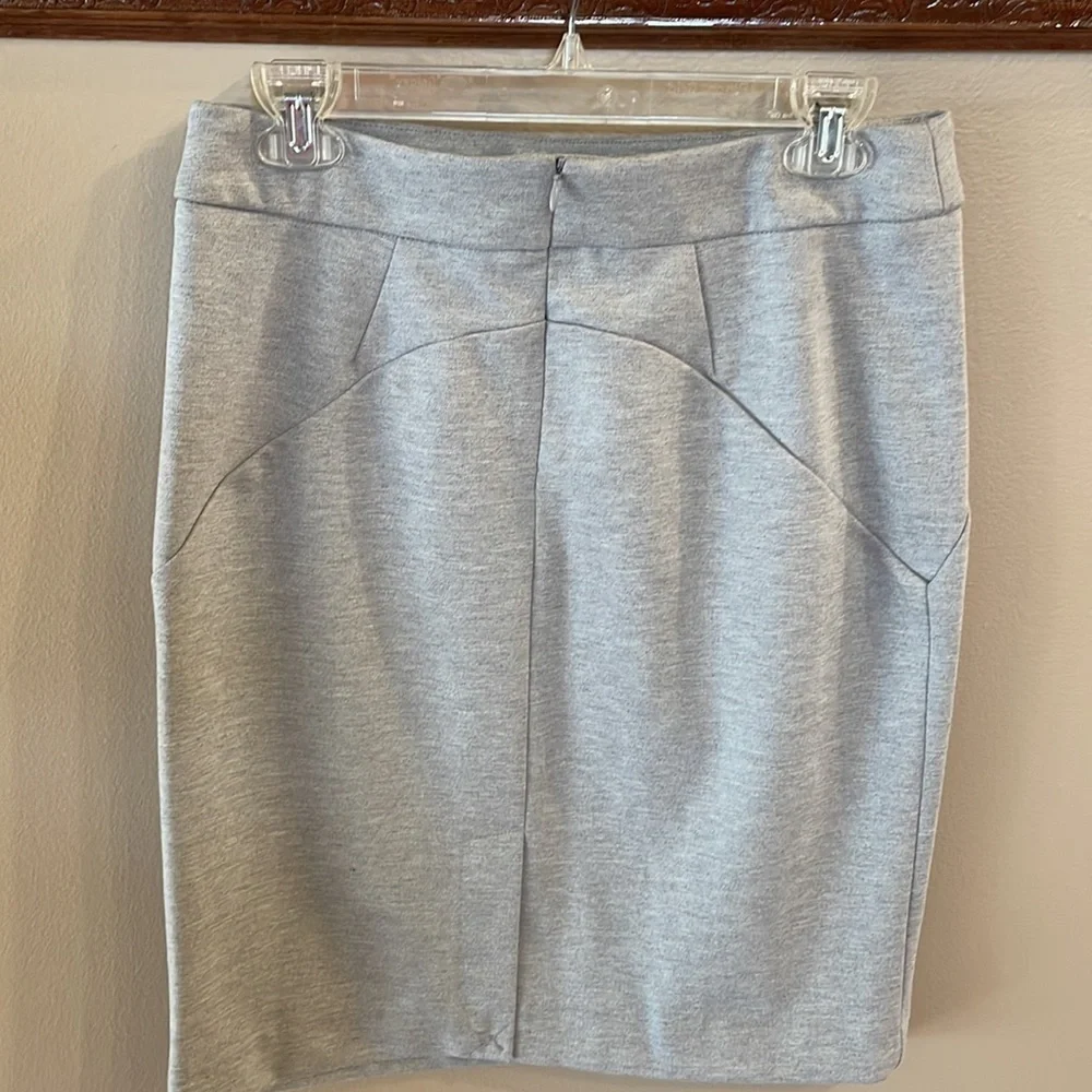 Grace Elements PONTE stretch straight skirt mist grey Heather color zip button 8